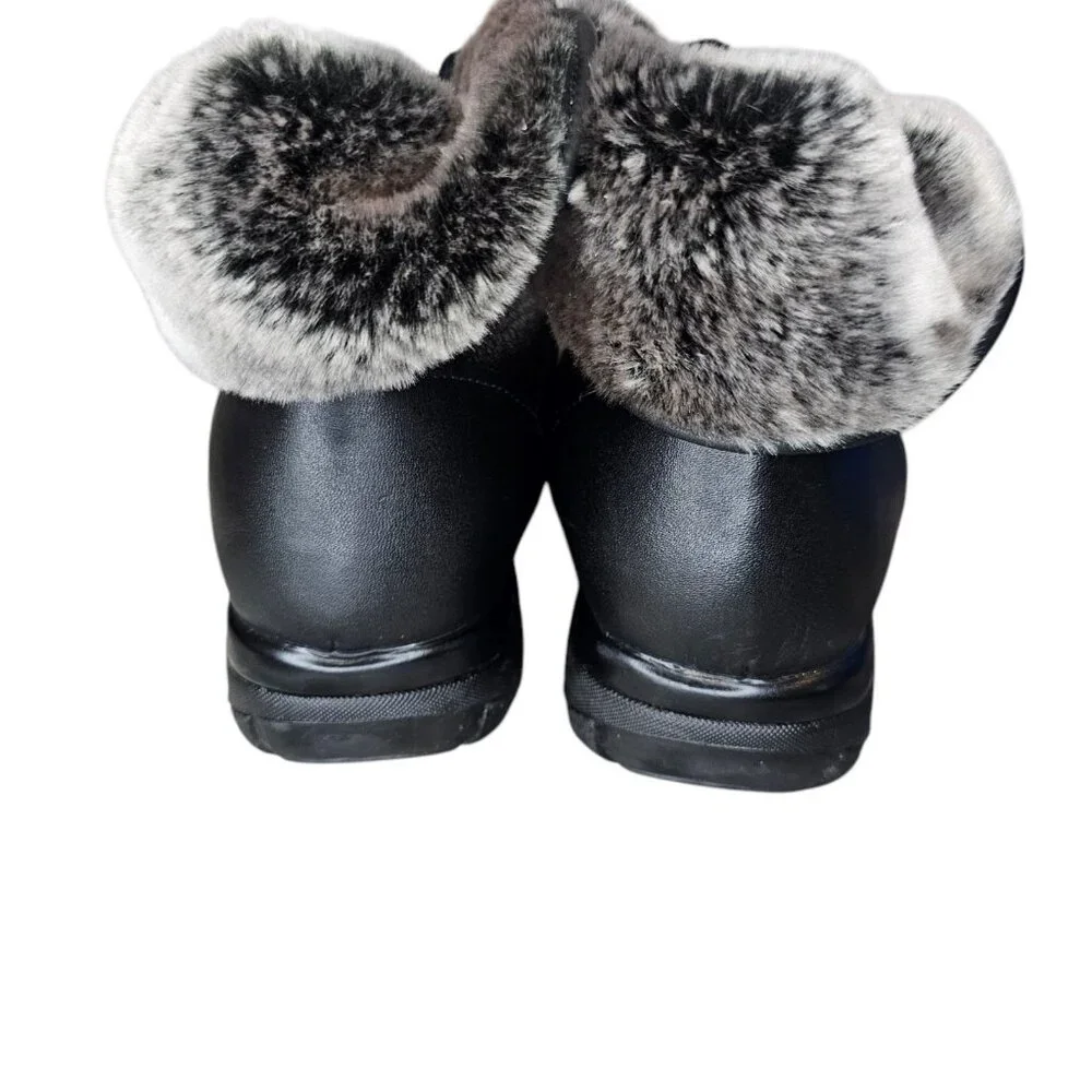 Toe Warmers Canada Womens‎ Black Boots Waterproof Faux Fur Lined Foldover Sz 9